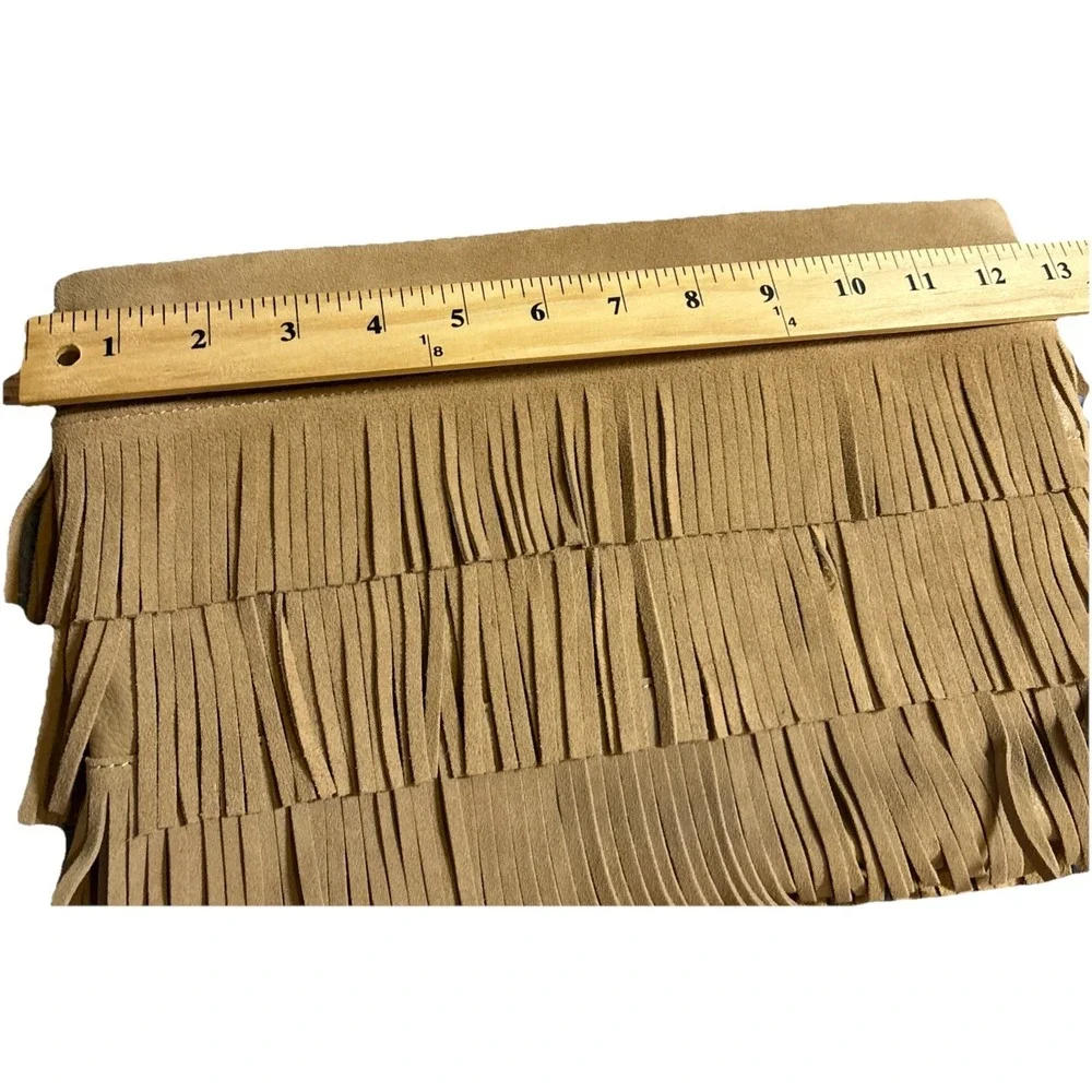 BCBGMAXAZRIA LAYERED TAN SUEDE FABRIC TYPE CLUTCH
